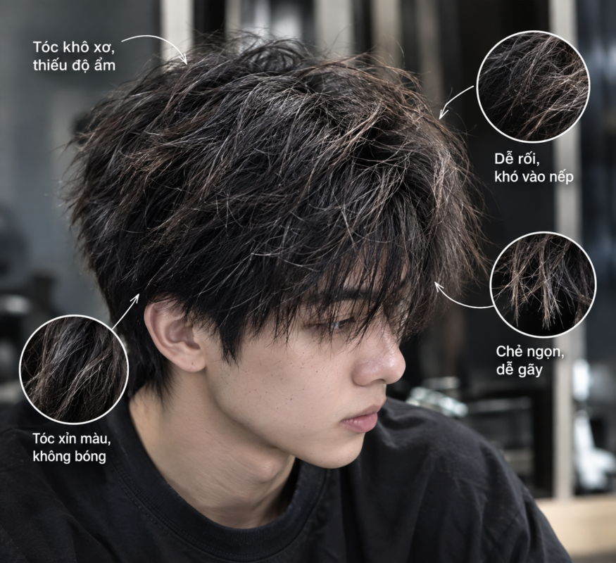 Tóc hư tổn khô xơ do uốn nhuộm và tẩy nhiều lần